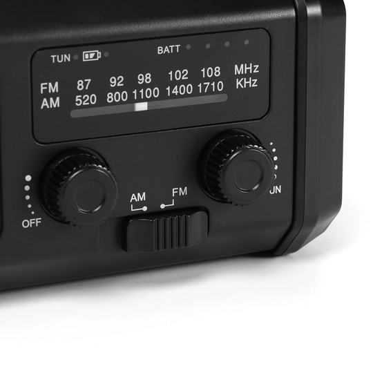 Nødradio - 10 000 mAh powerbank, lampe og sveivgenerator